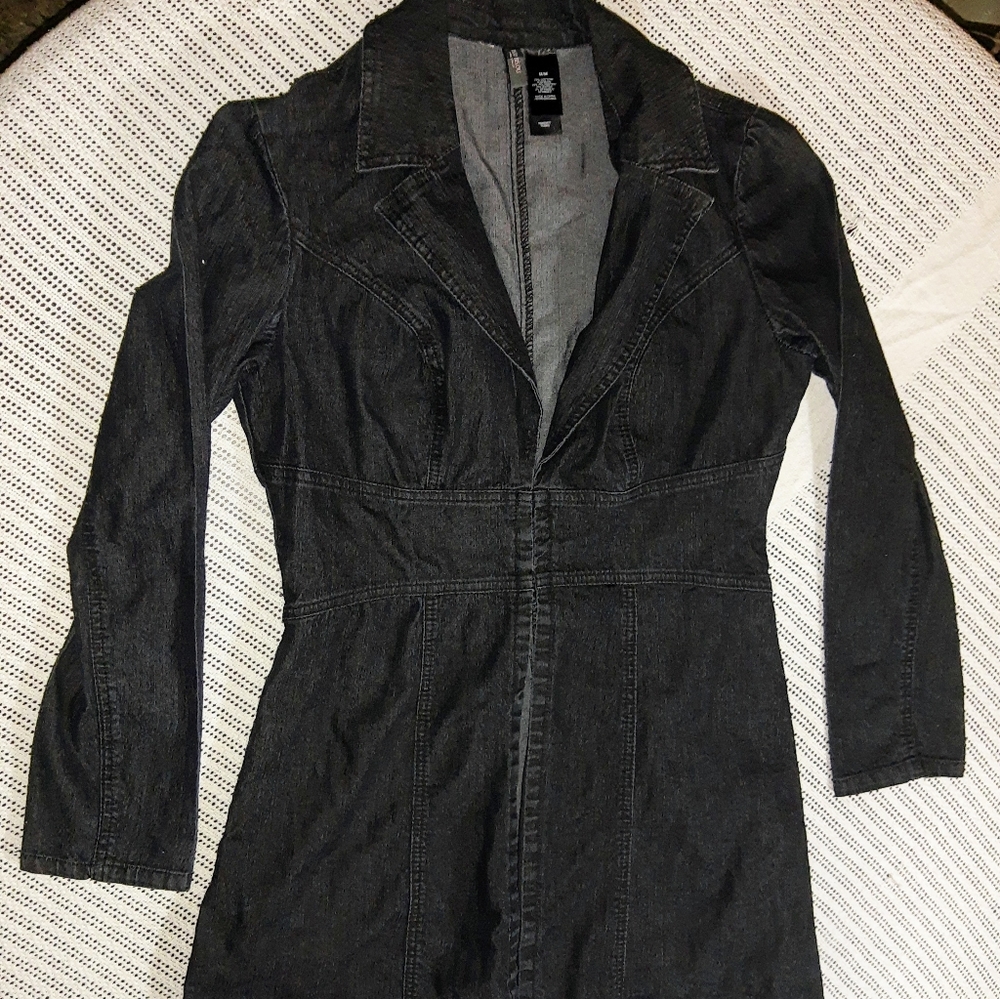Medium Dark Denim Long Fitted Jacket - image 1